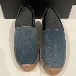 Brand new Saint Laurent logo embroidered denim espadrilles with box